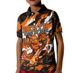 Personalised Perth Scorchers Cricket Fan Pride Kid Polo Shirt Dynamic Flaming Dragon Art With Perth City Skyline