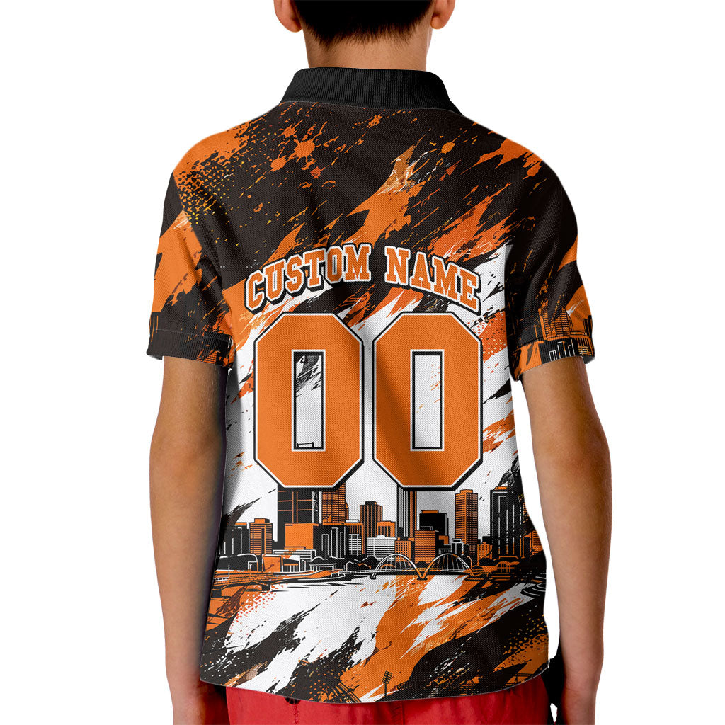 Personalised Perth Scorchers Cricket Fan Pride Kid Polo Shirt Dynamic Flaming Dragon Art With Perth City Skyline