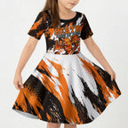 Personalised Perth Scorchers Cricket Fan Pride Kid Short Sleeve Dress Dynamic Flaming Dragon Art With Perth City Skyline