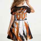 Personalised Perth Scorchers Cricket Fan Pride Kid Short Sleeve Dress Dynamic Flaming Dragon Art With Perth City Skyline
