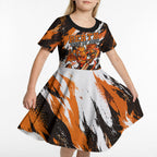 Personalised Perth Scorchers Cricket Fan Pride Kid Short Sleeve Dress Dynamic Flaming Dragon Art With Perth City Skyline