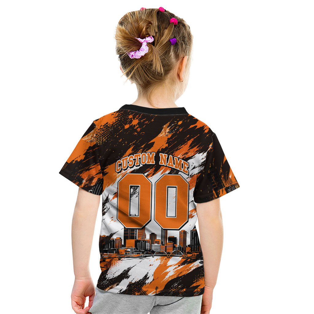 Personalised Perth Scorchers Cricket Fan Pride Kid T Shirt Dynamic Flaming Dragon Art With Perth City Skyline