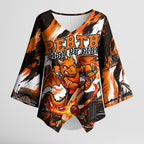 Personalised Perth Scorchers Cricket Fan Pride Kimono Sleeve Blouse Dynamic Flaming Dragon Art With Perth City Skyline