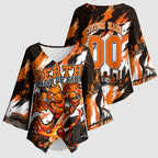 Personalised Perth Scorchers Cricket Fan Pride Kimono Sleeve Blouse Dynamic Flaming Dragon Art With Perth City Skyline