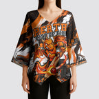 Personalised Perth Scorchers Cricket Fan Pride Kimono Sleeve Blouse Dynamic Flaming Dragon Art With Perth City Skyline