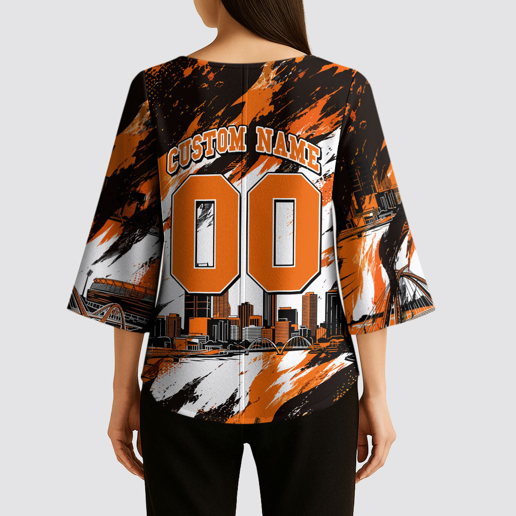 Personalised Perth Scorchers Cricket Fan Pride Kimono Sleeve Blouse Dynamic Flaming Dragon Art With Perth City Skyline