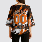 Personalised Perth Scorchers Cricket Fan Pride Kimono Sleeve Blouse Dynamic Flaming Dragon Art With Perth City Skyline