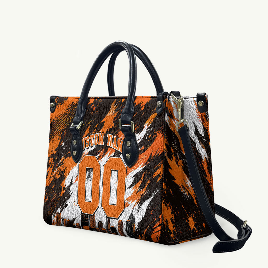 Personalised Perth Scorchers Cricket Fan Pride Leather Bag Dynamic Flaming Dragon Art With Perth City Skyline