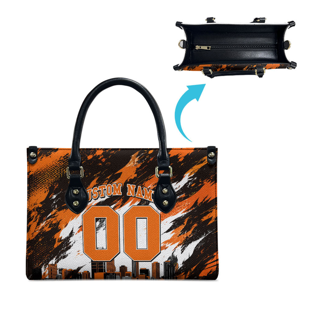 Personalised Perth Scorchers Cricket Fan Pride Leather Bag Dynamic Flaming Dragon Art With Perth City Skyline