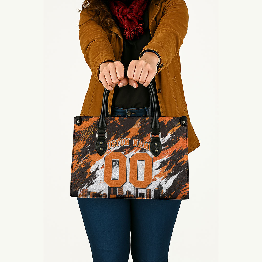 Personalised Perth Scorchers Cricket Fan Pride Leather Bag Dynamic Flaming Dragon Art With Perth City Skyline