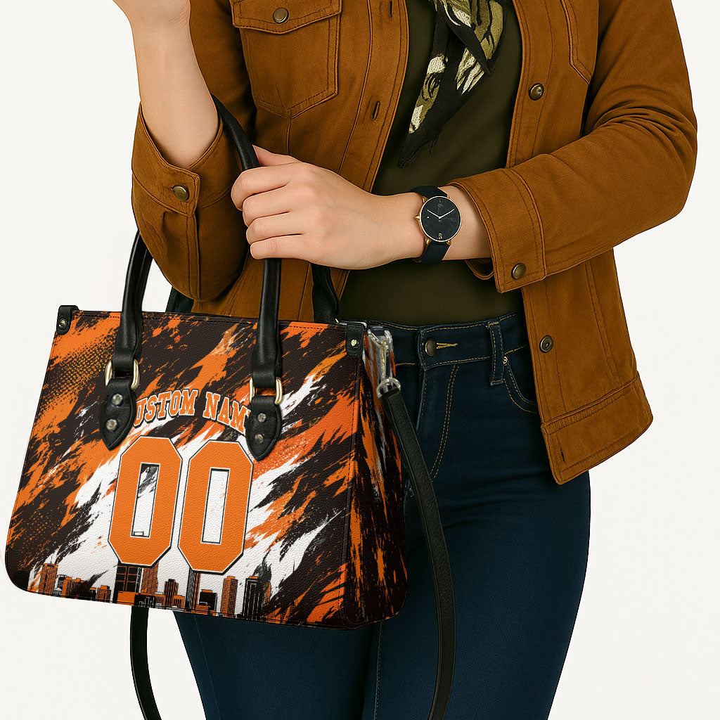 Personalised Perth Scorchers Cricket Fan Pride Leather Bag Dynamic Flaming Dragon Art With Perth City Skyline