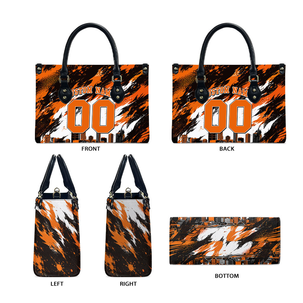 Personalised Perth Scorchers Cricket Fan Pride Leather Bag Dynamic Flaming Dragon Art With Perth City Skyline