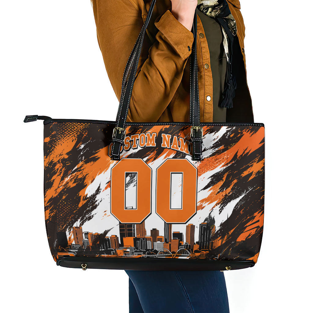 Personalised Perth Scorchers Cricket Fan Pride Leather Tote Bag Dynamic Flaming Dragon Art With Perth City Skyline