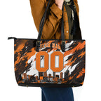 Personalised Perth Scorchers Cricket Fan Pride Leather Tote Bag Dynamic Flaming Dragon Art With Perth City Skyline