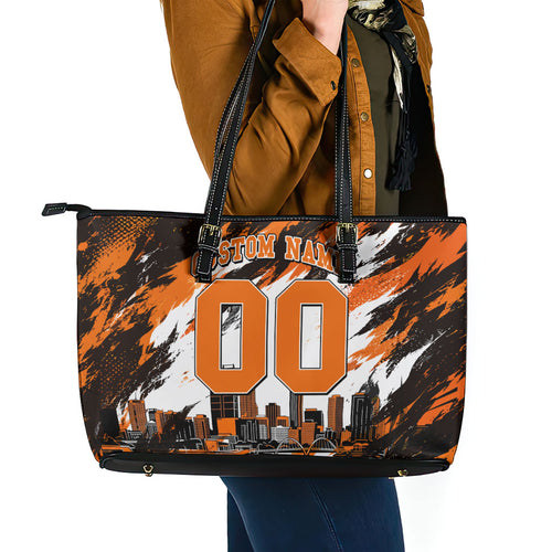 Personalised Perth Scorchers Cricket Fan Pride Leather Tote Bag Dynamic Flaming Dragon Art With Perth City Skyline