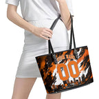 Personalised Perth Scorchers Cricket Fan Pride Leather Tote Bag Dynamic Flaming Dragon Art With Perth City Skyline