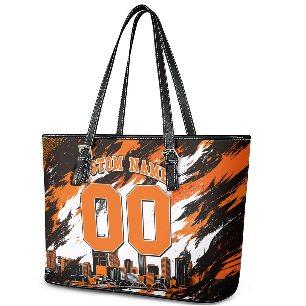 Personalised Perth Scorchers Cricket Fan Pride Leather Tote Bag Dynamic Flaming Dragon Art With Perth City Skyline