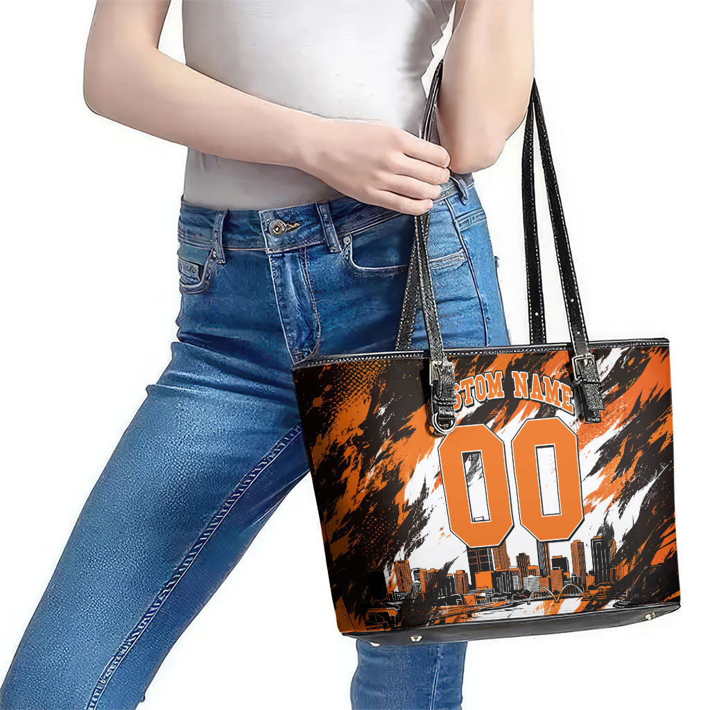 Personalised Perth Scorchers Cricket Fan Pride Leather Tote Bag Dynamic Flaming Dragon Art With Perth City Skyline