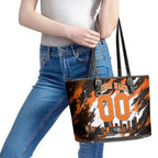 Personalised Perth Scorchers Cricket Fan Pride Leather Tote Bag Dynamic Flaming Dragon Art With Perth City Skyline