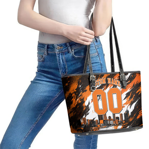 Personalised Perth Scorchers Cricket Fan Pride Leather Tote Bag Dynamic Flaming Dragon Art With Perth City Skyline