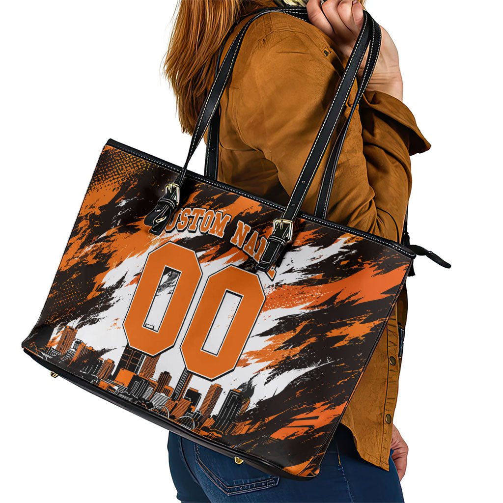 Personalised Perth Scorchers Cricket Fan Pride Leather Tote Bag Dynamic Flaming Dragon Art With Perth City Skyline