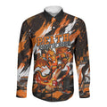 Personalised Perth Scorchers Cricket Fan Pride Long Sleeve Button Shirt Dynamic Flaming Dragon Art With Perth City Skyline