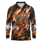 Personalised Perth Scorchers Cricket Fan Pride Long Sleeve Polo Shirt Dynamic Flaming Dragon Art With Perth City Skyline