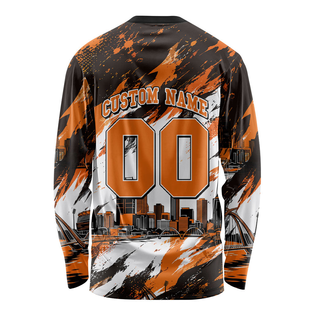 Personalised Perth Scorchers Cricket Fan Pride Long Sleeve Shirt Dynamic Flaming Dragon Art With Perth City Skyline