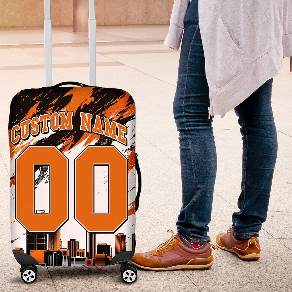 Personalised Perth Scorchers Cricket Fan Pride Luggage Cover Dynamic Flaming Dragon Art With Perth City Skyline