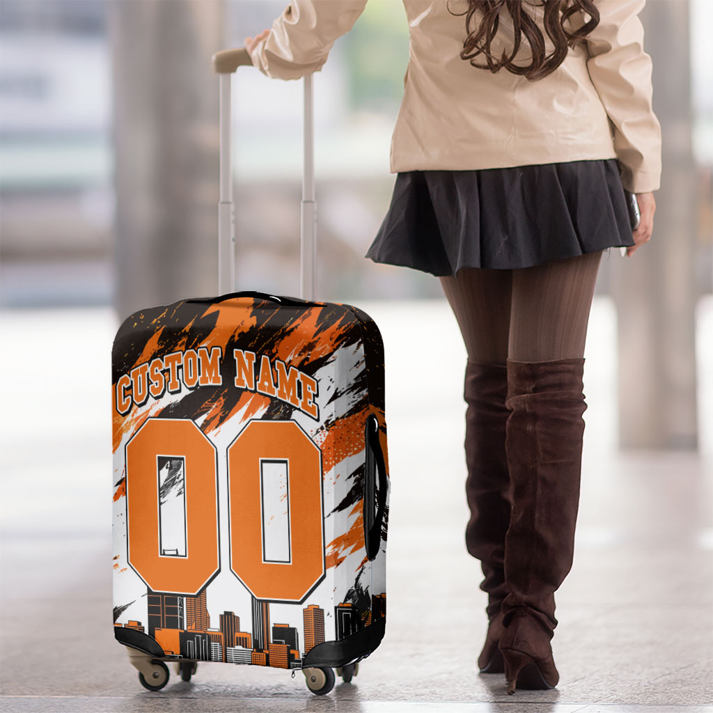 Personalised Perth Scorchers Cricket Fan Pride Luggage Cover Dynamic Flaming Dragon Art With Perth City Skyline