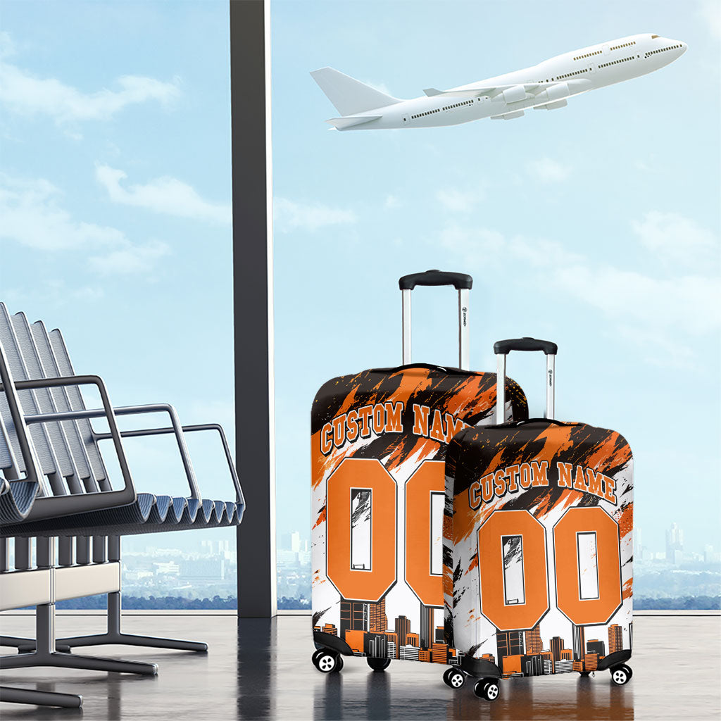 Personalised Perth Scorchers Cricket Fan Pride Luggage Cover Dynamic Flaming Dragon Art With Perth City Skyline