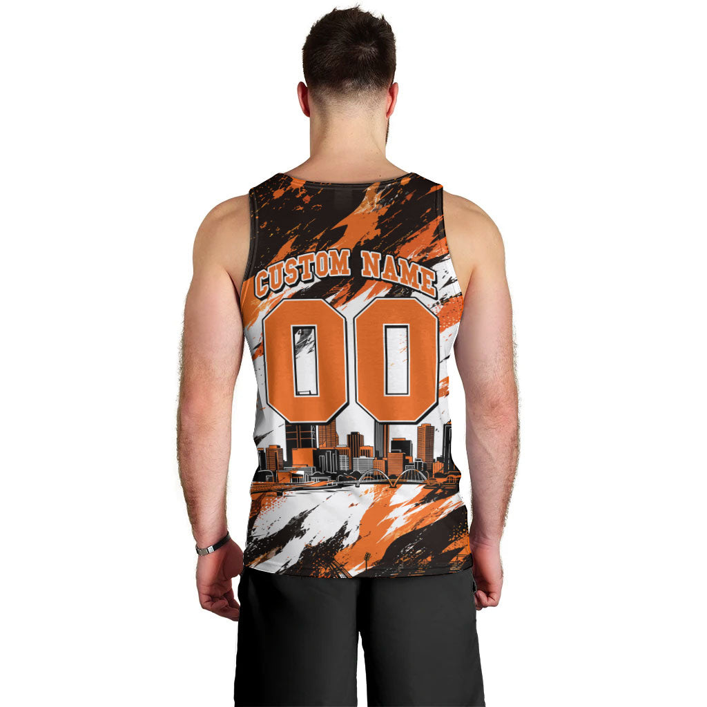 Personalised Perth Scorchers Cricket Fan Pride Men Tank Top Dynamic Flaming Dragon Art With Perth City Skyline