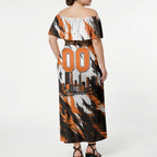 Personalised Perth Scorchers Cricket Fan Pride Off Shoulder Maxi Dress Dynamic Flaming Dragon Art With Perth City Skyline
