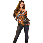 Personalised Perth Scorchers Cricket Fan Pride Off Shoulder Sweater Dynamic Flaming Dragon Art With Perth City Skyline
