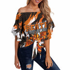 Personalised Perth Scorchers Cricket Fan Pride Off Shoulder Wrap Waist Top Dynamic Flaming Dragon Art With Perth City Skyline
