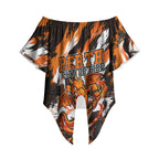 Personalised Perth Scorchers Cricket Fan Pride Off Shoulder Wrap Waist Top Dynamic Flaming Dragon Art With Perth City Skyline