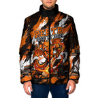 Personalised Perth Scorchers Cricket Fan Pride Padded Jacket Dynamic Flaming Dragon Art With Perth City Skyline