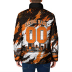 Personalised Perth Scorchers Cricket Fan Pride Padded Jacket Dynamic Flaming Dragon Art With Perth City Skyline