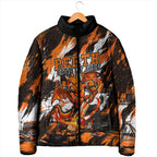Personalised Perth Scorchers Cricket Fan Pride Padded Jacket Dynamic Flaming Dragon Art With Perth City Skyline