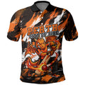 Personalised Perth Scorchers Cricket Fan Pride Polo Shirt Dynamic Flaming Dragon Art With Perth City Skyline