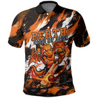 Personalised Perth Scorchers Cricket Fan Pride Polo Shirt Dynamic Flaming Dragon Art With Perth City Skyline