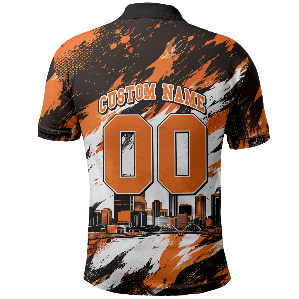 Personalised Perth Scorchers Cricket Fan Pride Polo Shirt Dynamic Flaming Dragon Art With Perth City Skyline