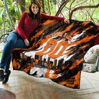 Personalised Perth Scorchers Cricket Fan Pride Quilt Dynamic Flaming Dragon Art With Perth City Skyline