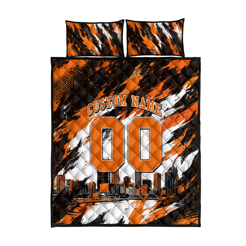 Personalised Perth Scorchers Cricket Fan Pride Quilt Bed Set Dynamic Flaming Dragon Art With Perth City Skyline