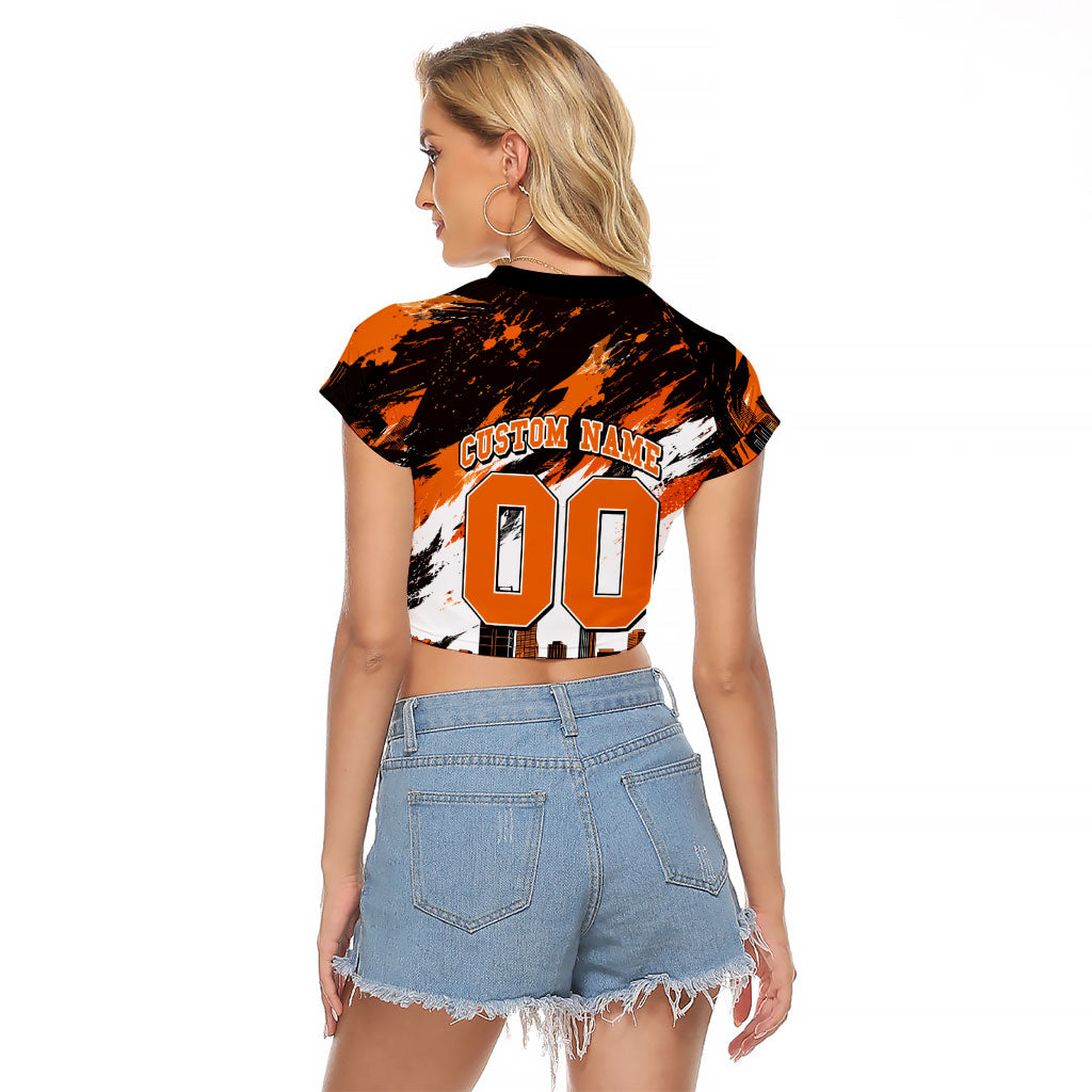 Personalised Perth Scorchers Cricket Fan Pride Raglan Cropped T Shirt Dynamic Flaming Dragon Art With Perth City Skyline