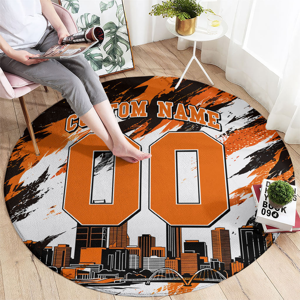 Personalised Perth Scorchers Cricket Fan Pride Round Carpet Dynamic Flaming Dragon Art With Perth City Skyline