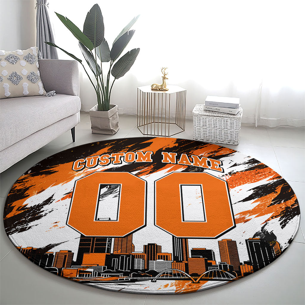 Personalised Perth Scorchers Cricket Fan Pride Round Carpet Dynamic Flaming Dragon Art With Perth City Skyline