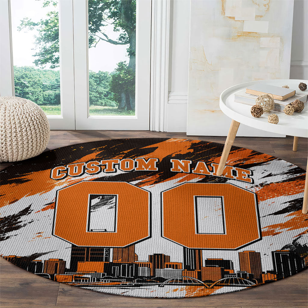 Personalised Perth Scorchers Cricket Fan Pride Round Carpet Dynamic Flaming Dragon Art With Perth City Skyline