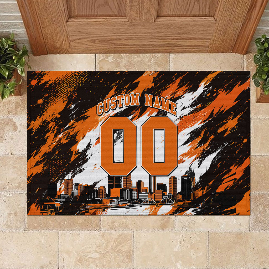 Personalised Perth Scorchers Cricket Fan Pride Rubber Doormat Dynamic Flaming Dragon Art With Perth City Skyline