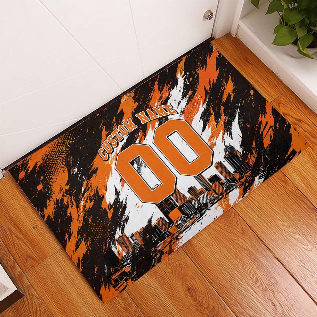 Personalised Perth Scorchers Cricket Fan Pride Rubber Doormat Dynamic Flaming Dragon Art With Perth City Skyline